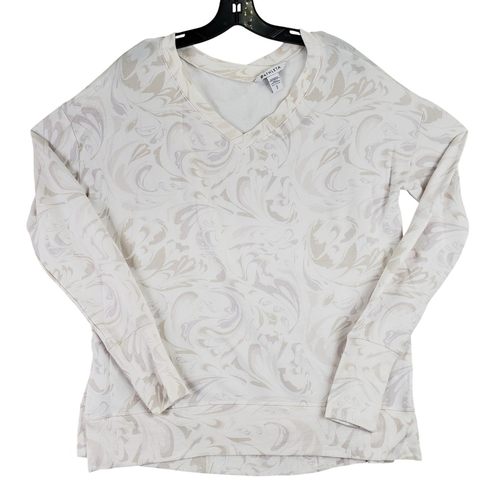 Athleta Coaster Luxe Sweatshirt Womens SP White Marble V-Neck Athleisure